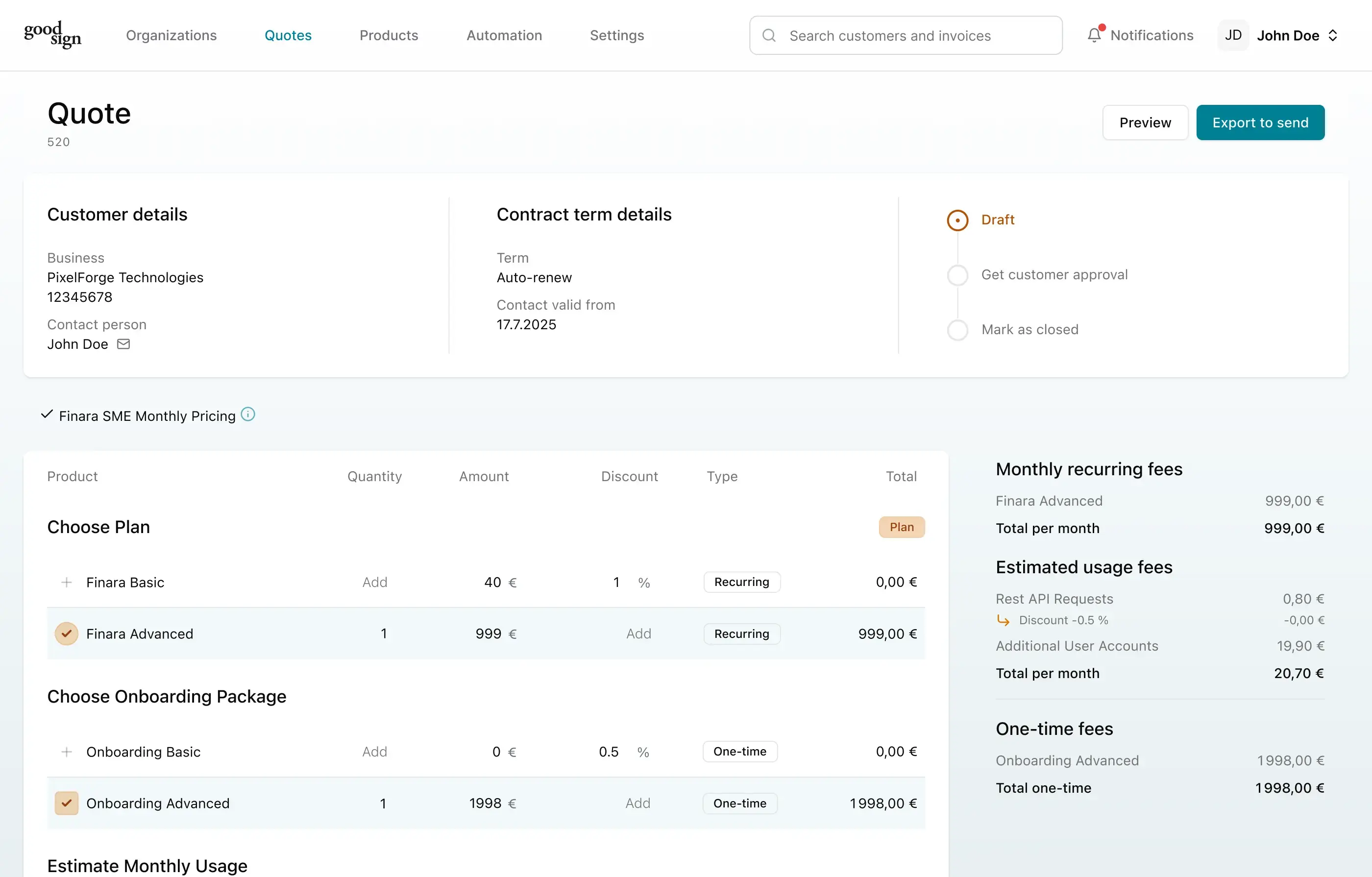 New quote page (CPQ)