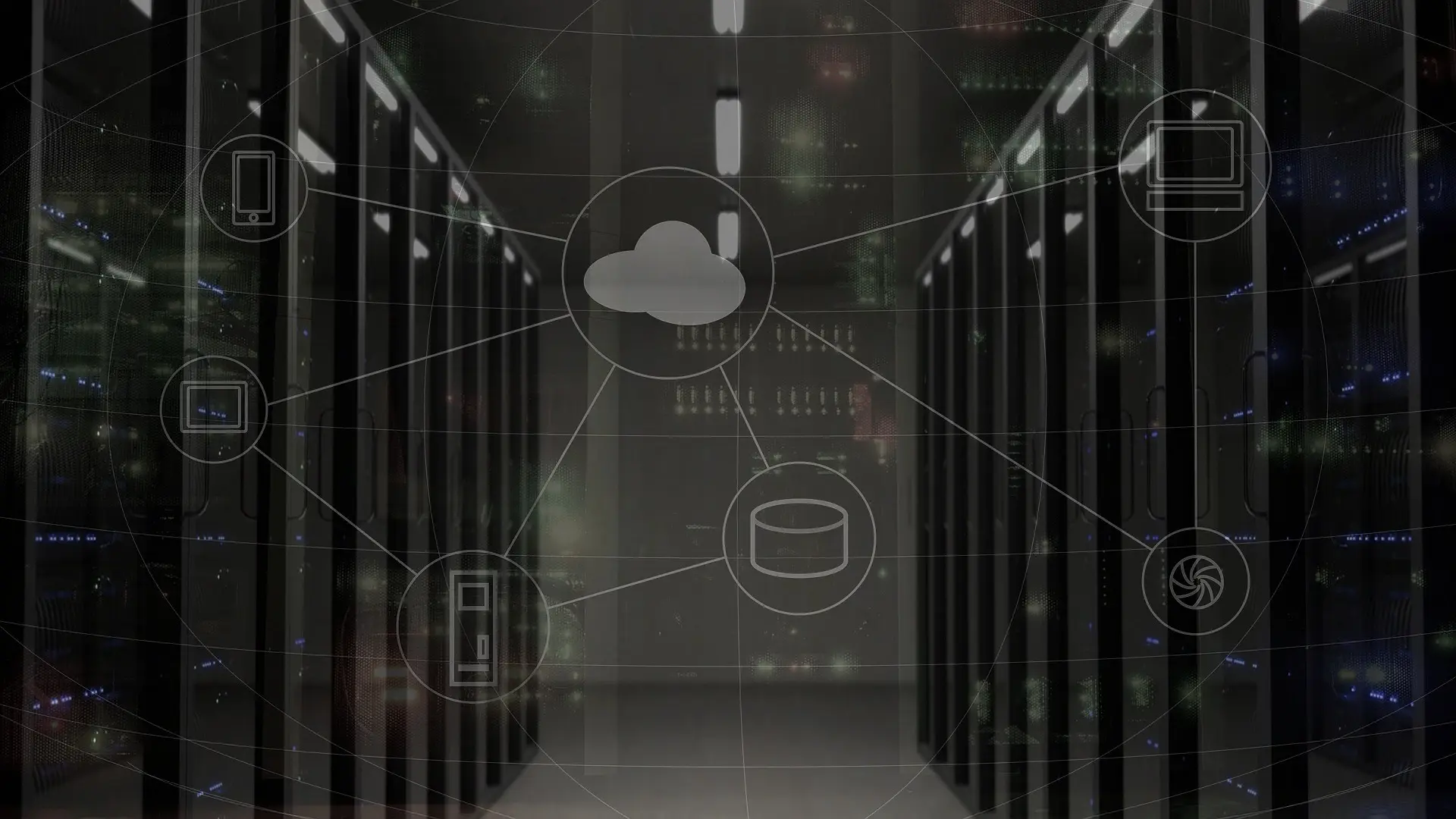 MSP hero - server room with graphic overlays